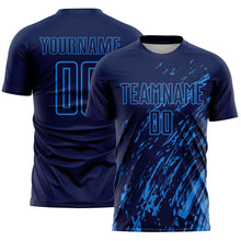 Laden Sie das Bild in den Galerie-Viewer, Custom Navy Powder Blue Splash Sublimation Soccer Uniform Jersey