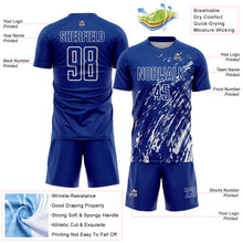 Laden Sie das Bild in den Galerie-Viewer, Custom Royal White Splash Sublimation Soccer Uniform Jersey