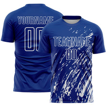 Laden Sie das Bild in den Galerie-Viewer, Custom Royal White Splash Sublimation Soccer Uniform Jersey