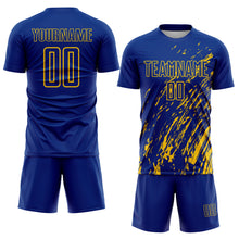 Laden Sie das Bild in den Galerie-Viewer, Custom Royal Yellow Splash Sublimation Soccer Uniform Jersey