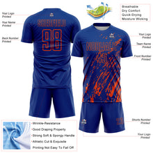 Load image into Gallery viewer, Custom Royal Orange Splash Sublimation Soccer Uniform Jersey