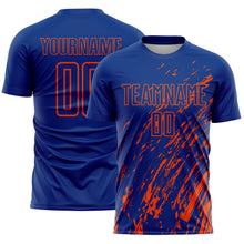 Load image into Gallery viewer, Custom Royal Orange Splash Sublimation Soccer Uniform Jersey