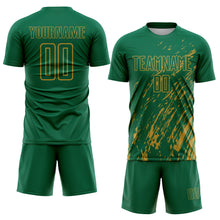 Charger l'image dans la galerie, Custom Kelly Green Old Gold Splash Sublimation Soccer Uniform Jersey