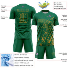 Charger l'image dans la galerie, Custom Kelly Green Old Gold Splash Sublimation Soccer Uniform Jersey