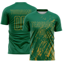Charger l'image dans la galerie, Custom Kelly Green Old Gold Splash Sublimation Soccer Uniform Jersey