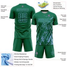 Charger l'image dans la galerie, Custom Kelly Green Light Blue Splash Sublimation Soccer Uniform Jersey