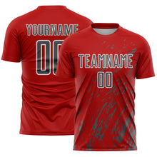 Load image into Gallery viewer, Custom Red Steel Gray-White Splash Sublimation Soccer Uniform Jersey