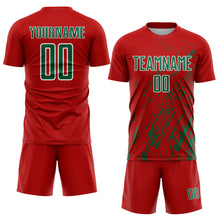 Load image into Gallery viewer, Custom Red Kelly Green-White Splash Sublimation Soccer Uniform Jersey