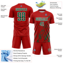 Load image into Gallery viewer, Custom Red Kelly Green-White Splash Sublimation Soccer Uniform Jersey