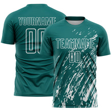 Load image into Gallery viewer, Custom Teal White Splash Sublimation Soccer Uniform Jersey