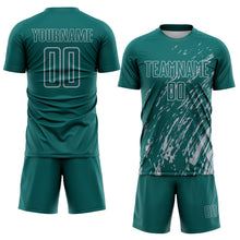 Load image into Gallery viewer, Custom Teal Gray Splash Sublimation Soccer Uniform Jersey