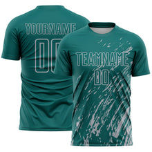 Load image into Gallery viewer, Custom Teal Gray Splash Sublimation Soccer Uniform Jersey
