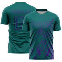 Load image into Gallery viewer, Custom Teal Purple Splash Sublimation Soccer Uniform Jersey