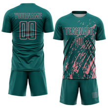 Load image into Gallery viewer, Custom Teal Medium Pink Splash Sublimation Soccer Uniform Jersey
