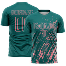 Load image into Gallery viewer, Custom Teal Medium Pink Splash Sublimation Soccer Uniform Jersey