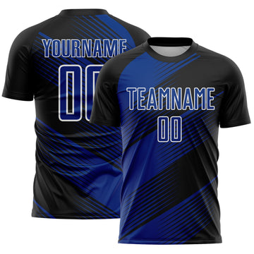 Custom Black Royal-White Line Sublimation Soccer Uniform Jersey