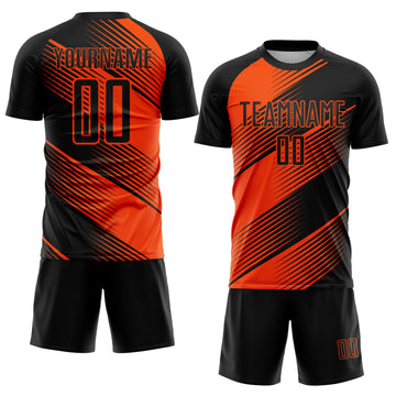 Custom Black Orange Line Sublimation Soccer Uniform Jersey
