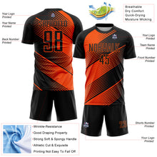 Load image into Gallery viewer, Custom Black Orange Line Sublimation Soccer Uniform Jersey