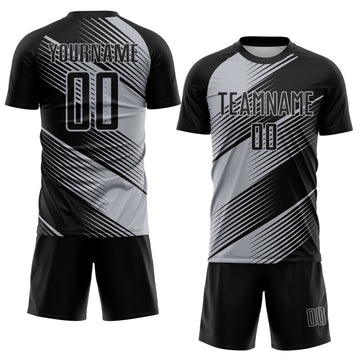 Custom Black Gray Line Sublimation Soccer Uniform Jersey
