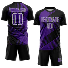 Load image into Gallery viewer, Custom Black Purple-White Line Sublimation Soccer Uniform Jersey