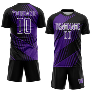 Custom Black Purple-White Line Sublimation Soccer Uniform Jersey