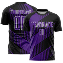 Load image into Gallery viewer, Custom Black Purple-White Line Sublimation Soccer Uniform Jersey
