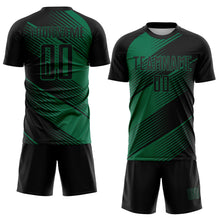 Load image into Gallery viewer, Custom Black Kelly Green Line Sublimation Soccer Uniform Jersey