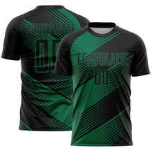 Load image into Gallery viewer, Custom Black Kelly Green Line Sublimation Soccer Uniform Jersey