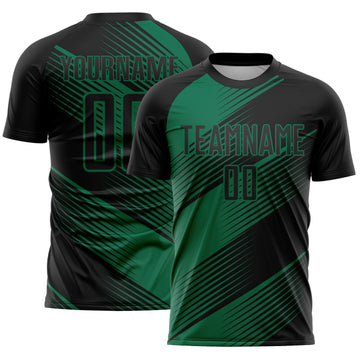 Custom Black Kelly Green Line Sublimation Soccer Uniform Jersey