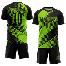 Load image into Gallery viewer, Custom Black Neon Green Line Sublimation Soccer Uniform Jersey