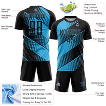 Load image into Gallery viewer, Custom Black Sky Blue Line Sublimation Soccer Uniform Jersey