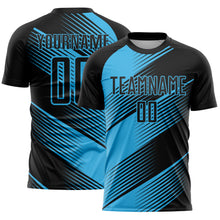 Load image into Gallery viewer, Custom Black Sky Blue Line Sublimation Soccer Uniform Jersey