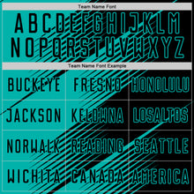 Laden Sie das Bild in den Galerie-Viewer, Custom Black Aqua Line Sublimation Soccer Uniform Jersey