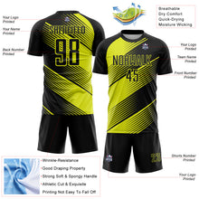 Laden Sie das Bild in den Galerie-Viewer, Custom Black Neon Yellow Line Sublimation Soccer Uniform Jersey