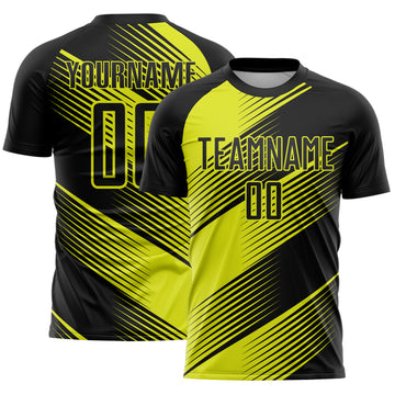 Custom Black Neon Yellow Line Sublimation Soccer Uniform Jersey