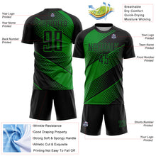 Load image into Gallery viewer, Custom Black Grass Green Line Sublimation Soccer Uniform Jersey