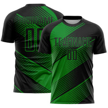 Load image into Gallery viewer, Custom Black Grass Green Line Sublimation Soccer Uniform Jersey