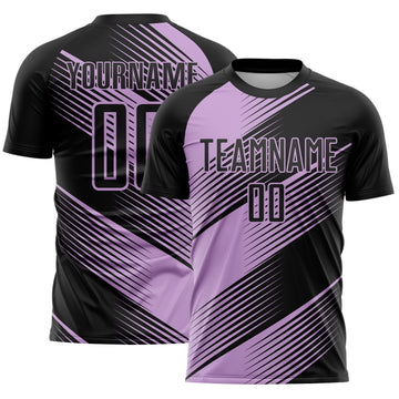 Custom Black Light Pink Line Sublimation Soccer Uniform Jersey