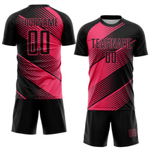 Load image into Gallery viewer, Custom Black Neon Pink Line Sublimation Soccer Uniform Jersey