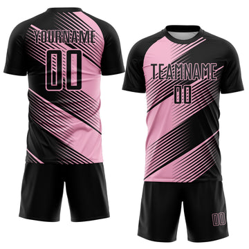 Custom Black Light Pink Line Sublimation Soccer Uniform Jersey
