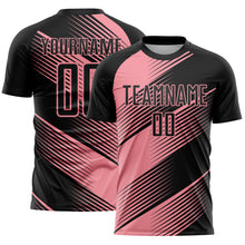 Laden Sie das Bild in den Galerie-Viewer, Custom Black Medium Pink Line Sublimation Soccer Uniform Jersey
