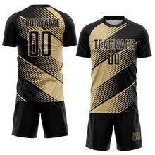 Laden Sie das Bild in den Galerie-Viewer, Custom Black Vegas Gold Line Sublimation Soccer Uniform Jersey