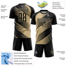 Laden Sie das Bild in den Galerie-Viewer, Custom Black Vegas Gold Line Sublimation Soccer Uniform Jersey