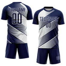 Load image into Gallery viewer, Custom Navy White Line Sublimation Soccer Uniform Jersey