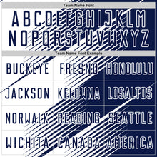 Load image into Gallery viewer, Custom Navy White Line Sublimation Soccer Uniform Jersey