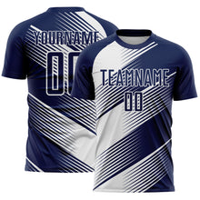 Load image into Gallery viewer, Custom Navy White Line Sublimation Soccer Uniform Jersey
