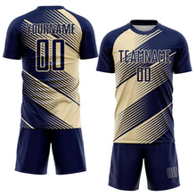 Load image into Gallery viewer, Custom Navy Cream Line Sublimation Soccer Uniform Jersey