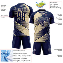 Load image into Gallery viewer, Custom Navy Cream Line Sublimation Soccer Uniform Jersey