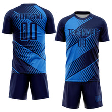 Laden Sie das Bild in den Galerie-Viewer, Custom Navy Powder Blue Line Sublimation Soccer Uniform Jersey