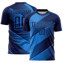 Laden Sie das Bild in den Galerie-Viewer, Custom Navy Powder Blue Line Sublimation Soccer Uniform Jersey